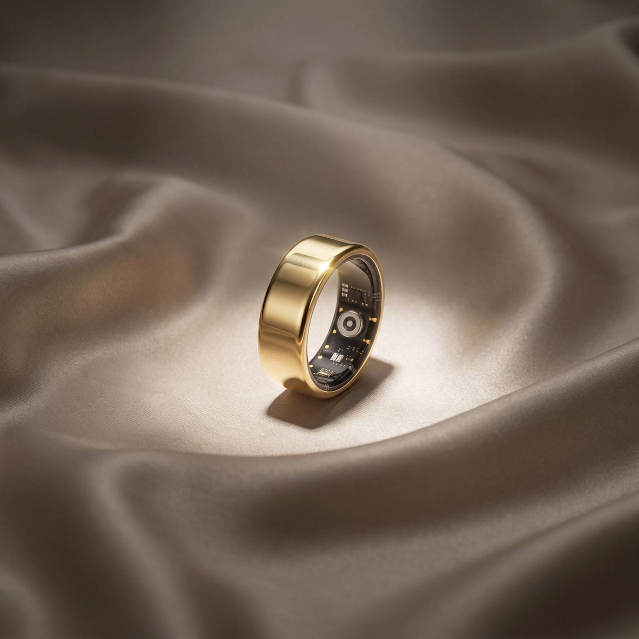 Mormaii Ring dourado sobre tecido de seda