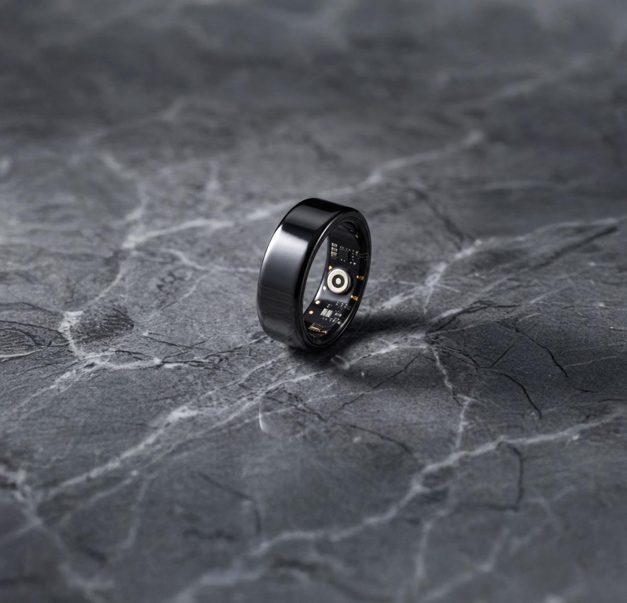 Mormaii Ring preto sobre superfície de mármore
